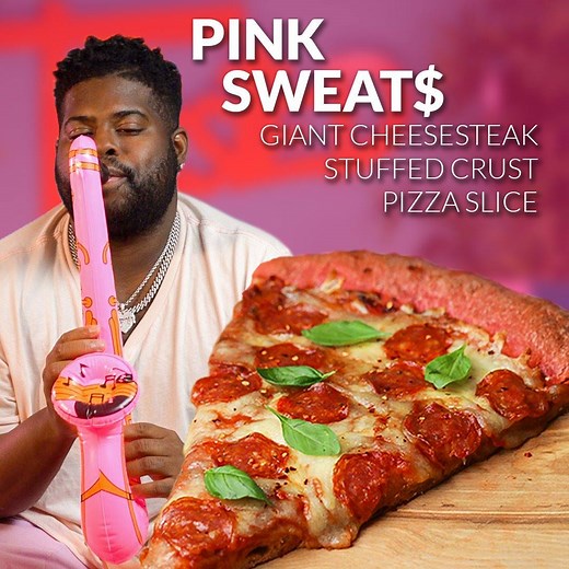 We made a giant pink pizza slice for Pink Sweat$! Oh, and the crust is stuffed with cheesesteak. | Twisted