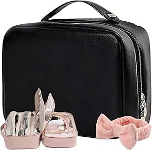 Multi-Compartment Toiletry Cosmetics Bag,Travel Makeup Bag for Women,Multi Compartment Toiletry Bag (Black)