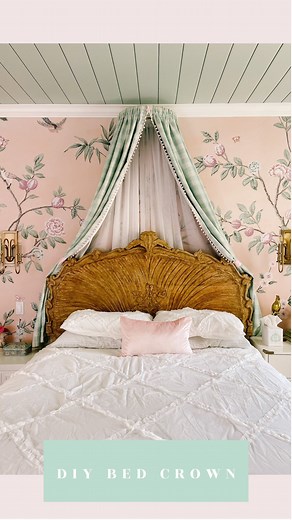 Ashley Wilson  DIY + Decor Blogger on Instagram: "How to make a diy bed crown   I love that you can get a custom look with drapes from the store!  Do you like how I switched up the look? 珞"
