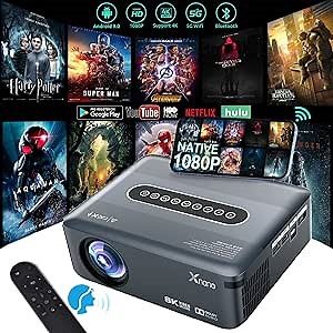 X1 Projector with WiFi and Bluetooth, 12000L Native 1080p, 5G Movie Projector for Outdoor Use, 200" Display&Zoom, Black