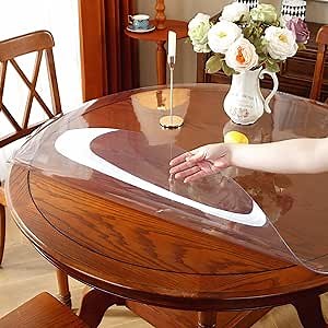 OstepDecor Round Clear Table Protector 58 Inch Thick Clear Table Cover Protector Round, Plastic Waterproof PVC Tablecloth, Vinyl Circle Table Top Protector for Dining Room, Coffee Tabletop