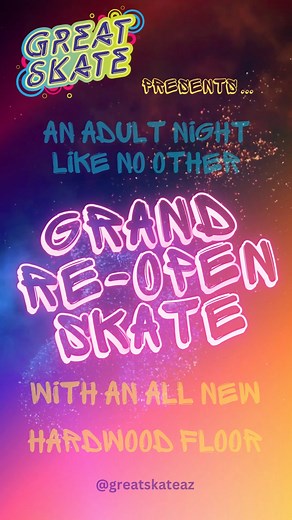 AN ALL ADULT GRAND RE-OPEN EVENT AT GREAT SKATE GLENDALE Help us break in that NEW HARDWOOD 😍 Advanced Tickets Only https://www.unitedskates.com/great-skate/event/adult-night-with-dj-real-2/ #sundayadultnightwithdjreal #greatskateglendale #adultskater #HardwoodFlooring #glendaleaz #grandreopening #newhardwood #Arizonarollerskates #AdultsOnly #adultskate #speicalevents #rollerskating | Great Skate Glendale