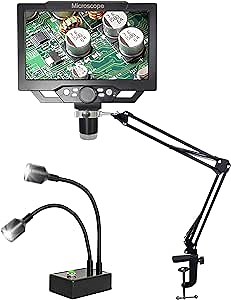 9" LCD Digital Microscope 1200x USB Camera Stand Arm, Gooseneck LED Light for Electronic Mobile Phone PCB Repair Soldering