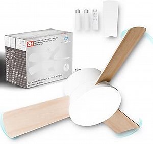 cjc Socket Fan Light - Ceiling Fans with Lights and Remote, 17in Small Ceiling Fan with 6-Speeds, Definite time, Dimmable LED, E26/E27 Base, for Bedroom, Kitchen,Room,Garage (3 Leaves White)