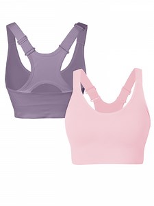 Hanerdun 2 Pack Womens Racerback Sports Bras Adjustable Padded Workout Fitness Bra Purple/Pink L