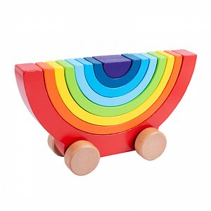 [Hot Item] Wooden Rainbow Stacker Rainbow Cars Puzzle Blocks Toy