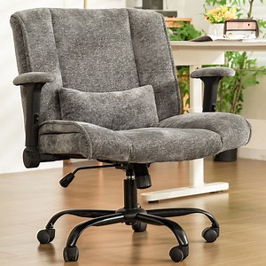 zzw Chenille Home Office Criss Cross Chair with Flip Arms, Lumbar Support and Wheels, Gray
