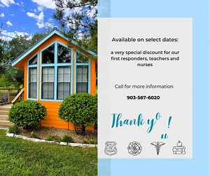 2.3K views | If you're a first responder, teacher or nurse, give us a call about about our Cottage specials! | Mill Creek Ranch Resort | Facebook