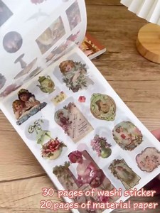Vintage Scrapbook Sticker Book for Adults, 50 Sheets Aesthetic People Stickers Book for Scrapbooking with 480pcs Washi Stickers and 20 Sheets of Scrapbook Paper Ephemera for Junk Journals Supplies