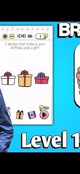 Brain Test Level 186 today is birthday pick up a gift Walkthrough