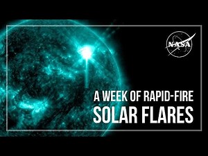 Our Active Sun: A Week of Rapid-Fire Solar Flares | NASA FriendsofNASA.org: From May 3 through May 9, 2024, NASA’s Solar Dynamics Observatory (SDO) observed 82 notable solar flares. The flares came mainly from two active regions on the Sun called AR 13663 and AR 13664. This video highlights all flares classified at M5 or higher with nine categorized as X-class solar flares. A solar flare is an intense burst of radiation, or light, on the Sun. Flares are our solar system’s most powerful explosive