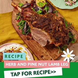 A British lamb roast worth waiting for… Easy-peasy herb and pine nut crusted leg of lamb with roasted garlic potatoes, there’ll be no room left for pudding! | Morrisons