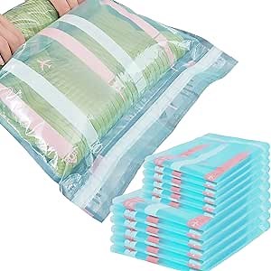 BAGAIL Compression Bags for Travel 10 Pack Roll-Up Space Saver Storage Bags for Travel, Suitcase Size (5L+5M - Pink)