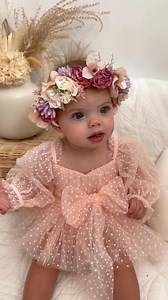 Phoebe is oh so divine in her Bloom Pink Roe Romper 🌸💗✨ https://arabellaandrose.com.au/collections/baby-girl-special-occasion @five_little_wildflowers | Arabella And Rose