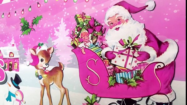 Large Merry Christmas Banner Pink Christmas Yard Sign Banner Vintage Christmas Decorations Santa Claus Hanging Banner for Xmas Holiday Home Decor Indoor Outdoor