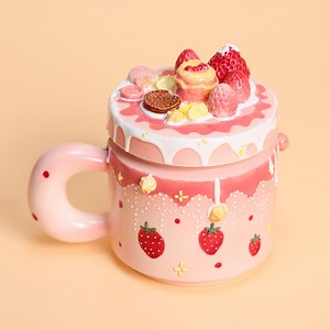Pink Strawberry Cake Mug Lid 3D Ceramic Coffee Cup Cute Dripping Cream Art Chunky Handle Kawaii Tea Gift for Her Coquette Desk Decor - Etsy UK