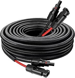Solar Panel Extension Cable - 10AWG 5FT Solar Wire with Waterproof Female & Male Connector, Flame Retardant Protective Sleeving PV Wire for RV, Photovoltaic Systems, Home, Boat, Car