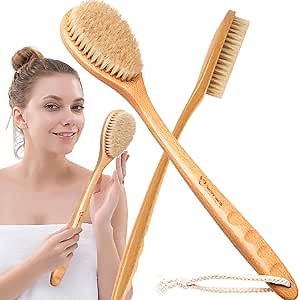 Premium Dry Brushing Body Brush for Glowing Skin Natural Bristle Shower Brush with Long Handle Ideal for Exfoliating Cellulite Reduction and Soft Firm for Ultimate Skin Smoothing
