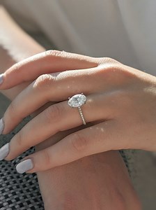 SOLITAIRE JEWELS 3.74Ct Oval Moissanite Diamond Engagement Ring 10K White Gold With Pave Band Hidden Halo