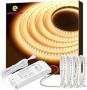 EMITEVER Outdoor LED Strip Lights Waterproof IP67,24V DC LED Tape Light, Warm White 3000K, UL 2.9W/ft,240+Lumens/ft,16.4ft+60W Triac Dimmable Driver