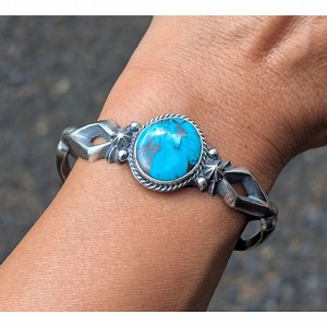 Handmade Navajo Bisbee Turquoise Cuff Bracelet‎ Tufa Native Jewelry Sz 6.75 **