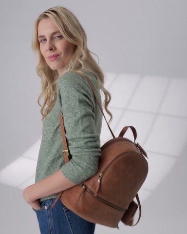 BERLINER BAGS Vintage Leather Backpack Florence, Small Backpack Purse for Women, for Work, University, Travel - Brown