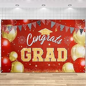 Decyear 2023 Graduation Decorations Backdrop, Graduation Banner Congrats Grad Banner Class of 2023, 71x43 Inch Red and Gold Graduation Photo Backdrop Decor