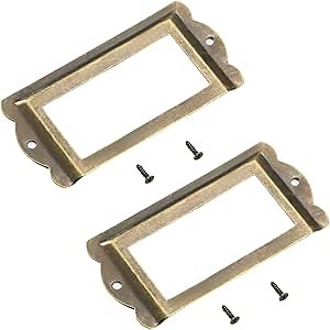 MroMax 3.35"x1.65" (LxW) Iron Label Frame 85x42mm Tag Name Card Label Holders Without Mounting Screws for Office Library Furniture Card File Cabinet Bronze Tone 4Pcs