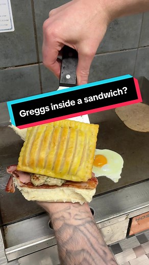 Putting a Greggs cheese & bean melt inside a breakfast sandwich… Illegal or genius? 👀 #breakfast #sandwich #greggs #breakfastideas