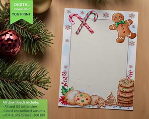 Sweet Holiday Treats Writing Paper | A4 + US Letter PDF | Festive Christmas Stationery With Gingerbread, Candy Canes & Cookies - Etsy