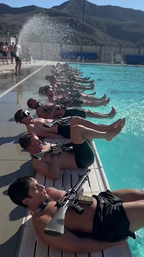 U.S. Navy SEAL, Air Force PJ & Navy SARC/SOIDC instructors take SOCOM Athlete students through a refreshing set of poolside flutter-kicks. Location: Camp Pendleton, CA; USMC Reconnaissance Training Co. Hell Day events are open to active duty U.S. military members, ROTC cadets, and civilians age 16 pursuing a career in U.S. Special Operations. #Navy #Marines #NavySEALs #Pararescue #Corpsman #ReconMarines #NeverQuit #Fitness #Military #SOCOMAthlete #fitnessmotivation #pooltraining #swimmingworkout