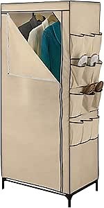 Honey-Can-Do WRD-01270 27-Inch Wide Storage Closet with 9-Side Storage and Shoe Bins, Tan