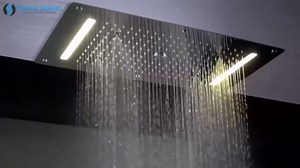 Cascada Luxury 15"x28" LED Waterfall Luxurious Recessed 4 Types Rainfall Shower Head (Brushed Nickel)