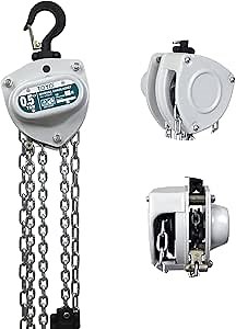 TOYO Chain Hoist 1100Lb,10ft Manual Chain Block Hoist 0.5ton Chain Fall 3M Come Along Hand Chain Hoist 2 Heavy Duty Hooks Industrial Grade Steel for Warehouse Automotive Construction Building