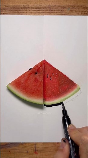 Drawing a Realistic Watermelon Slice! ✍️✨🍉 #artistomg #shorts #drawing