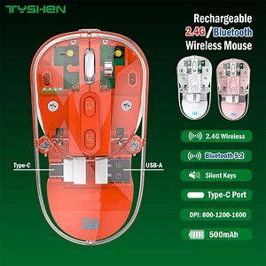 [Hot Item] Crystal Transparent 2.4GHz&Bluetooth Rechargeable Mouse with Type-C&USB Dongle