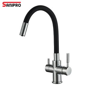 [Hot Item] Sanipro Cheap Price Black Flexible Hose Hot and Cold Water Mixer Taps Pull out Brush Brass Faucet Kitchen Sink Purifier Tap