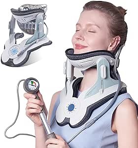 Cervical Traction Device, Air Pump with 3 Power Traction, Built-in 8 Airbag, Neck Stretcher for Decompression and Tension Relief