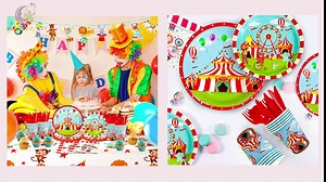 Carnival Circus Party Supplies-122pcs Circus Tableware Set-Circus Party Plates Cups Napkins Tablecloth and Circus Banner etc Circus Themed Party Supplies Tableware for Kids Birthday Baby Shower