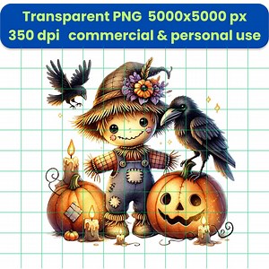 Whimsical Scarecrow Halloween Art Print, Pumpkins and Ravens - Etsy