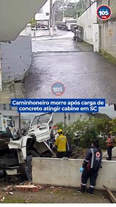 1.6M views · 9.7K reactions | Grave acidente foi registrado na manhã desta sexta-feira (25), em Santo Amaro da Imperatriz, na Grande Florianópolis. O caminhoneiro não resistiu e morreu no local. Após bater o caminhão contra o muro, a carga de concreto escorregou e prensou a cabine. Os bombeiros estão no local para a remoção do corpo. Siga: @radiofm105 | Rádio 105 FM | Facebook