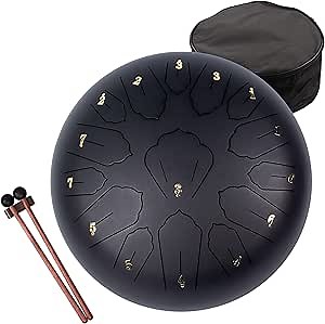 LOMUTY Steel Tongue Drum,15 Notes 12 Inches C-Key,Musical Instrument for Adults with Bag, Music Book, Mallets, Finger Picks - Ideal for Meditation, Yoga, Stress Relief(Black) : Amazon.ca: Musical Instruments, Stage & Studio