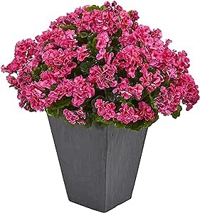 Nearly Natural Geranium Artificial Plant in Slate Planter UV Resistant (Indoor/Outdoor)