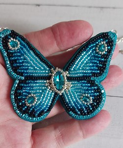Bead Embroidered Butterfly Pendant: Shades of Blue, One-of-a-kind - Etsy