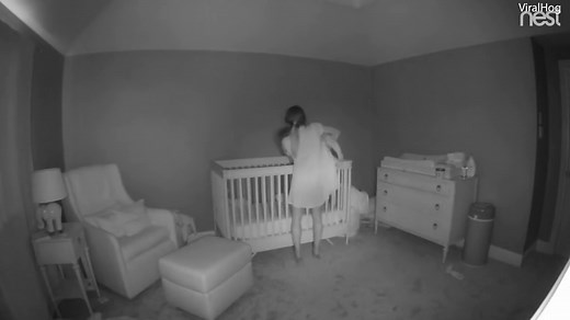 Hilarious moment short mom tips up while putting baby in the crib