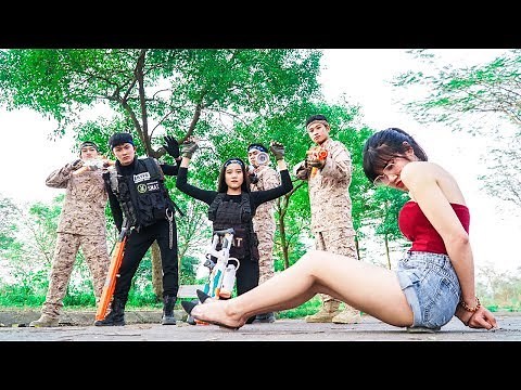 Hihahe Nerf War: Couple NYPD Skills Rescuing Pretty Girl Nerf Guns Fight Criminal Group