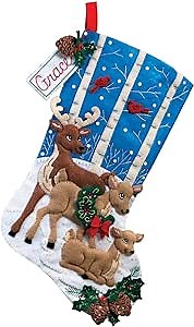 BUCILLA 86502 Plaid Woodland Snowman Felt Applique Stocking Kit, 18-Inch