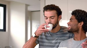 Gay Couple Drinking Cup of Coffee Stock Video - Video of clothing, adult: 62991329