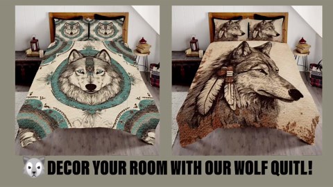 Personalized Wolf Queen Bedding - King Comforter Set With Unique Pattern - Native Quilt, Wolf Sheet Set