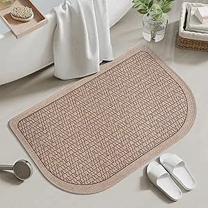 Bathroom Rugs Mat 24x35, Non Slip Ultra Thin Bath Mat Quick Dry Absorbent Washable Half Round Bath Mats for Bathroom Floor Rubber Backed Fit Under Door, Brown